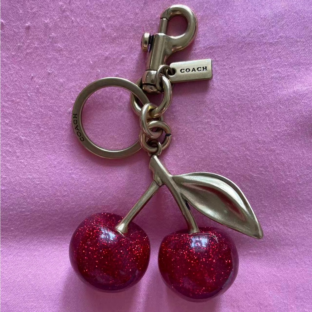 Coach Red Glitter Cherry Keychain Charm with Gold-Tone Hardware